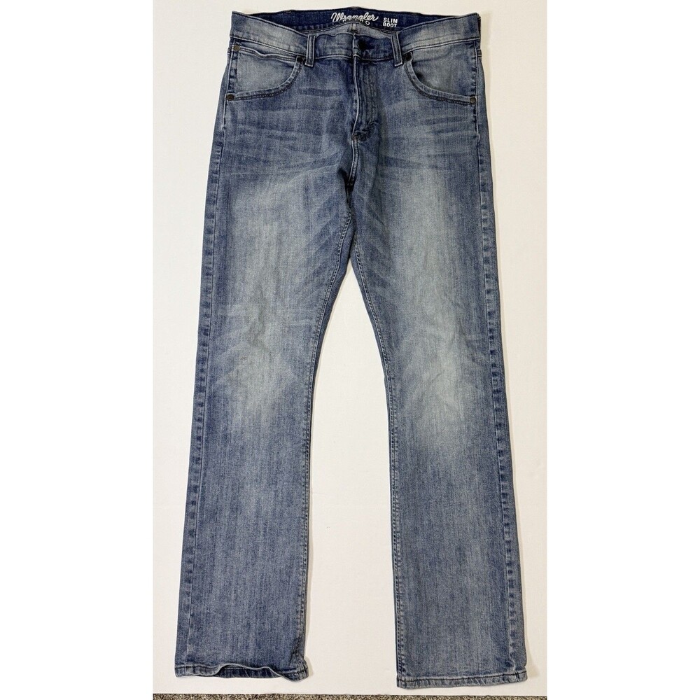 Wrangler Retro Jeans Mens 34X36 Fits 34x34 Blue Slim Boot Bootcut Rodeo Light - Picture 2 of 12